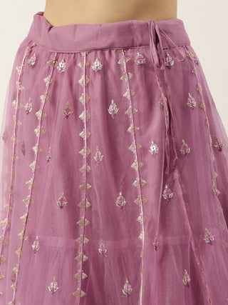 light Purple honey comb border pattern sequined net Lehenga set