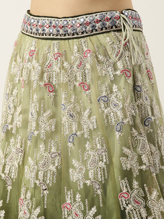 Thread and sequin embroidered green Lehenga