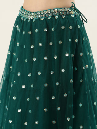 Teal Net flower Sequin embroidered Lehenga