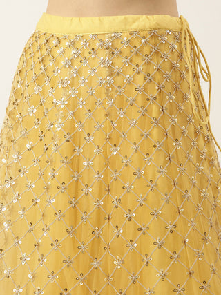 Fabulous Yellow gold Sequined net Lehenga