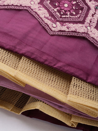 pink sequin and thread embroidered Net Lehenga
