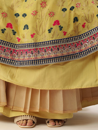 Zari woven Yellow silk lehenga with Sequin embroidery