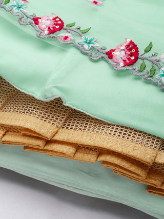 Sea green net floral sequin and thread work Lehenga