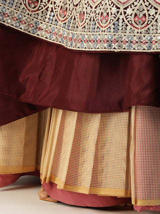 Thread and sequin embroidered Burgundy Lehenga