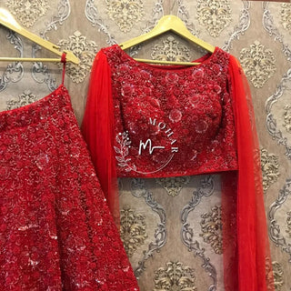 Red Monochrome Indo Western Reception Lehenga