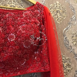 Red Monochrome Indo Western Reception Lehenga