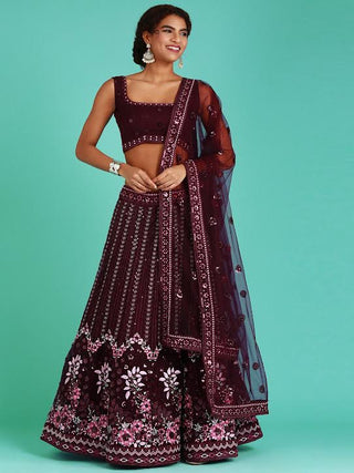 beautiful Burgundy thread and sequin embroidered Lehenga choli