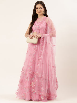 Pretty Pink Sequin embroidered Net Lehenga
