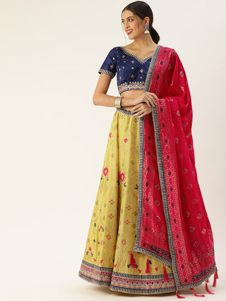 Zari woven Yellow silk lehenga with Sequin embroidery