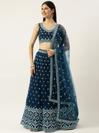 Navy Blue silver Sequin embroidered Lehenga