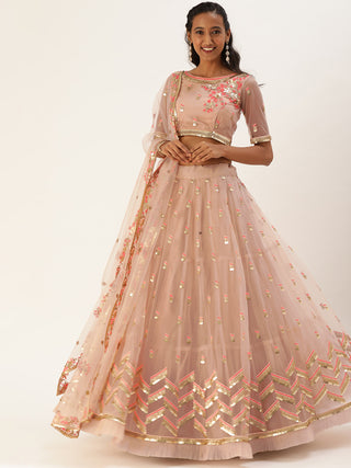 Sequin Peach Net Lehenga set