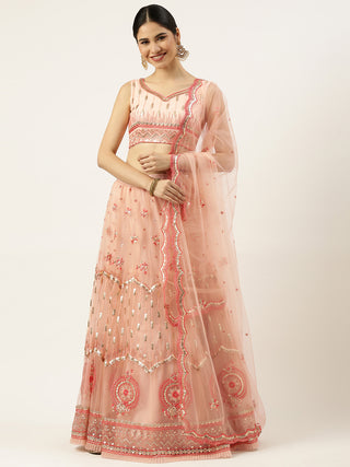 Peach and gold Sequin embroidered Lehenga