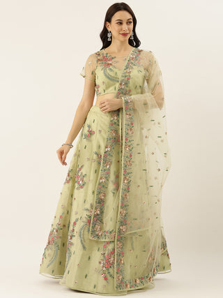 Tea green sequin Net Lehenga set