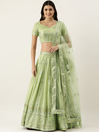 Georgette Sequence embroidered pista green Lehenga