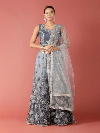 Ombre grey sequin work net Lehenga set
