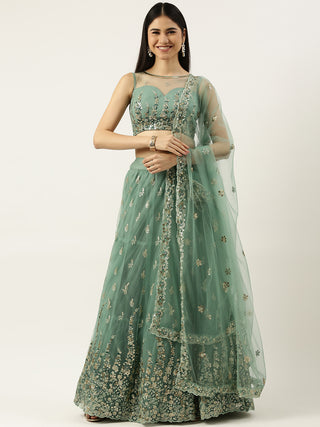 Floral Sequin embroidered net Lehenga