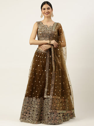 Caramel Brown Net Sequin embroidered Lehenga