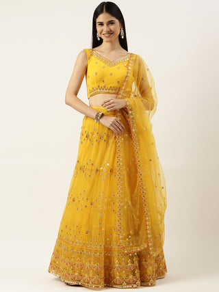 Sun flower Yellow Net Sequin embroidered Lehenga