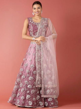 Ombre lavender sequin work net Lehenga set