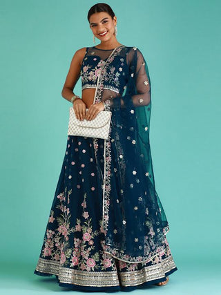 Dark Blue heavy sequin & thread embroidered Lehenga
