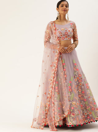 Embroidered lavender Net Lehenga set