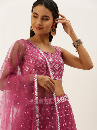 Rose Pink color Sequin embroidered Lehenga