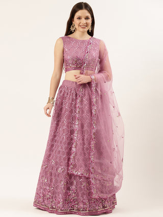 dusty pink silver Sequin embroidered Lehenga