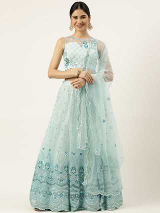 Pale blue Net Sequin embroidered Lehenga