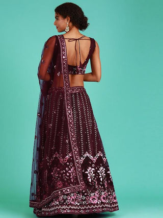 beautiful Burgundy thread and sequin embroidered Lehenga choli