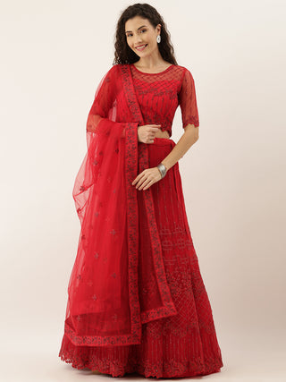 Vivid red Lehenga set