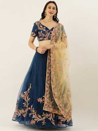 Sequin embroidered Navy blue Net Lehenga