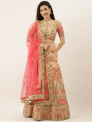 Embroidered Peach Net Lehenga set