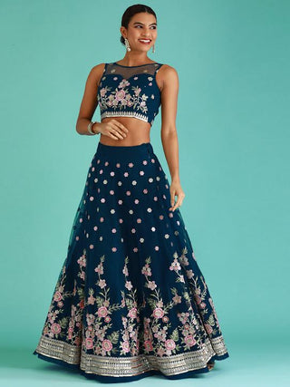 Dark Blue heavy sequin & thread embroidered Lehenga
