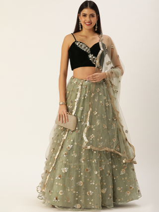 sage green Sequin embroidered Lehenga