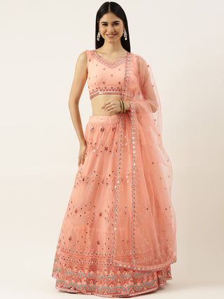 Peach Net Sequin embroidered Lehenga choli