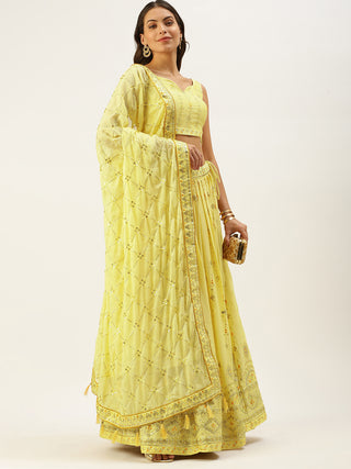 Yellow Georgette Sequence embroidered Lehenga