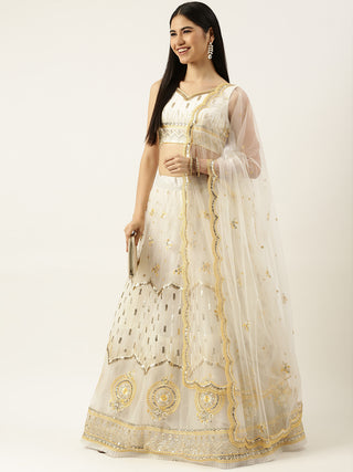 Cream and gold Sequin embroidered Lehenga