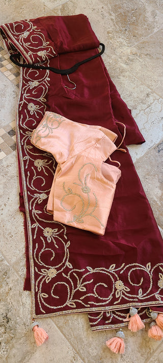 Silk cocktail party Saree and blouse set