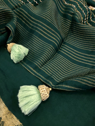 Emerald Green Silk Benarasi Saree and Blouse