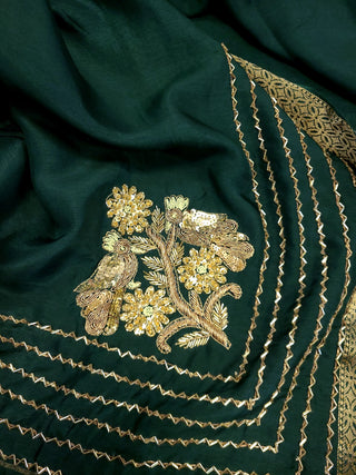 Emerald Green Silk Benarasi Saree and Blouse