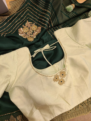 Emerald Green Silk Benarasi Saree and Blouse