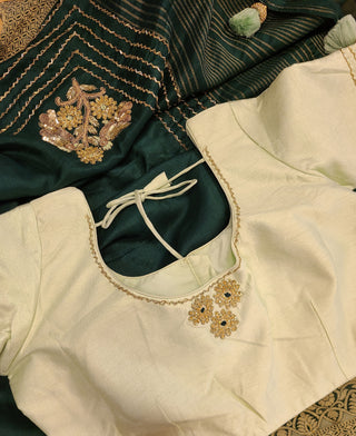 Emerald Green Silk Benarasi Saree and Blouse