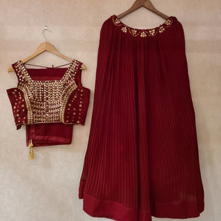 Maroon Georgetta lehenga