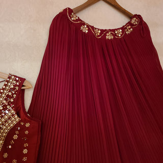Maroon Georgetta lehenga