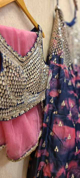 Tye Dye Mirror Work Lehenga