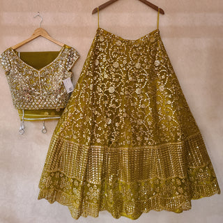 Mehendi Gota Mirror Work Lehenga