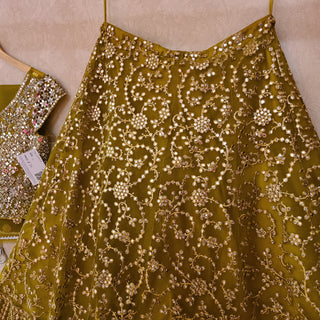 Mehendi Gota Mirror Work Lehenga