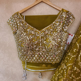 Mehendi Gota Mirror Work Lehenga