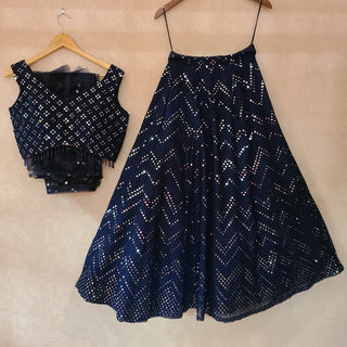 Midnight Blue Chevron Lehenga