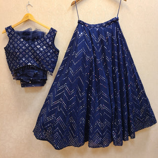 Midnight Blue Chevron Lehenga